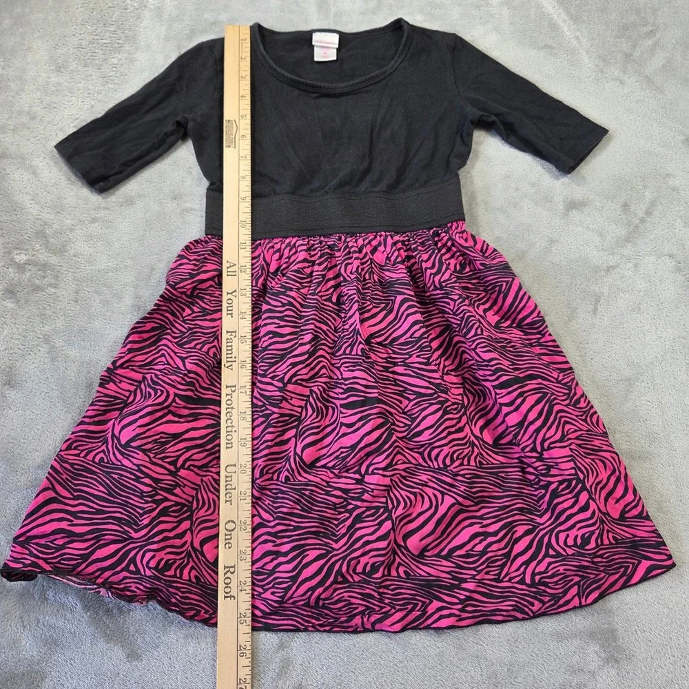 Xhilaration Girls Dress Medium Black Pink Zebra Animal‎ Print 3/4 Sleeve Skater